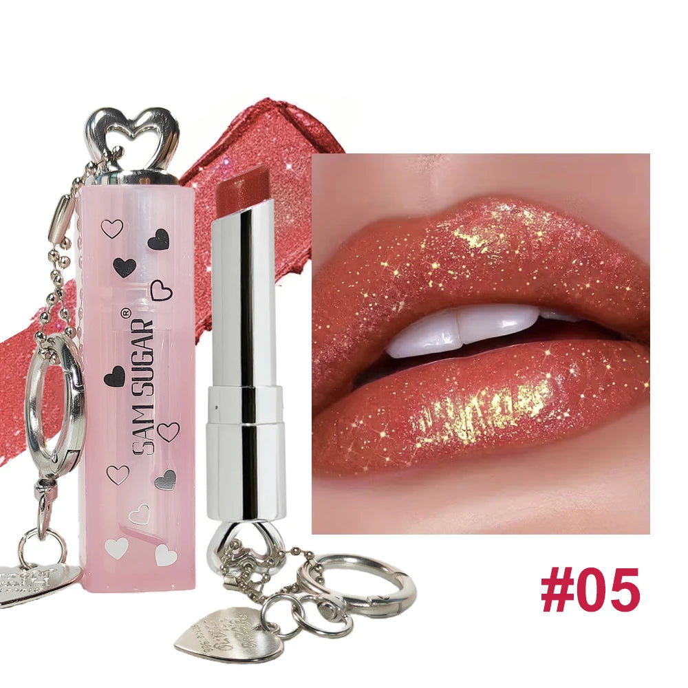 Velvet Lipstick Metallic Shine Long Lasting Moisturizing No Grainy Highly Pigmented 3D Diamond Glitter Heart Love Lipstick