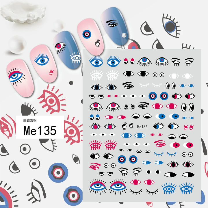 Nail Art Stickers Water Decals Eyes Stripe Nail Art Decorations for Manicure Accessories Press on Nails Foil Stickers and Decals