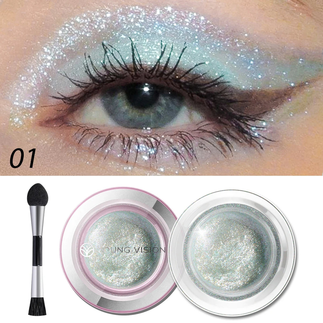 1pcs Highlighter Liquid Eye Shadow, Waterproof, Non-Greasy, Long-Lasting Highlight & Smoky Eye Shadow with Makeup Brush