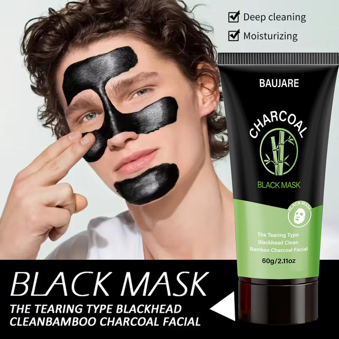 Charcoal Black Mask (Tearing Type): Bamboo Charcoal, Cleans Blackheads/Pores, Leaves Skin Smooth & Delicate