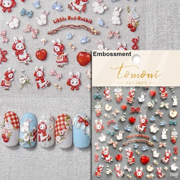 Lovely Cat Bunny Bowknot Poker Crown Lock Key Easter Eggs Love Cute Rabbit Mushroom Chick Flower Dog DIY Nail Art Stickers Decal