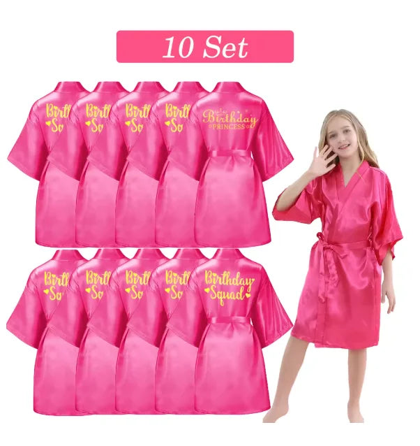 6-15 Set Spa Robes for Girls Spa Party Birthday Squad Robe Kids Satin Bathrobe Princess Kimono Girl Sleepover Party Favors