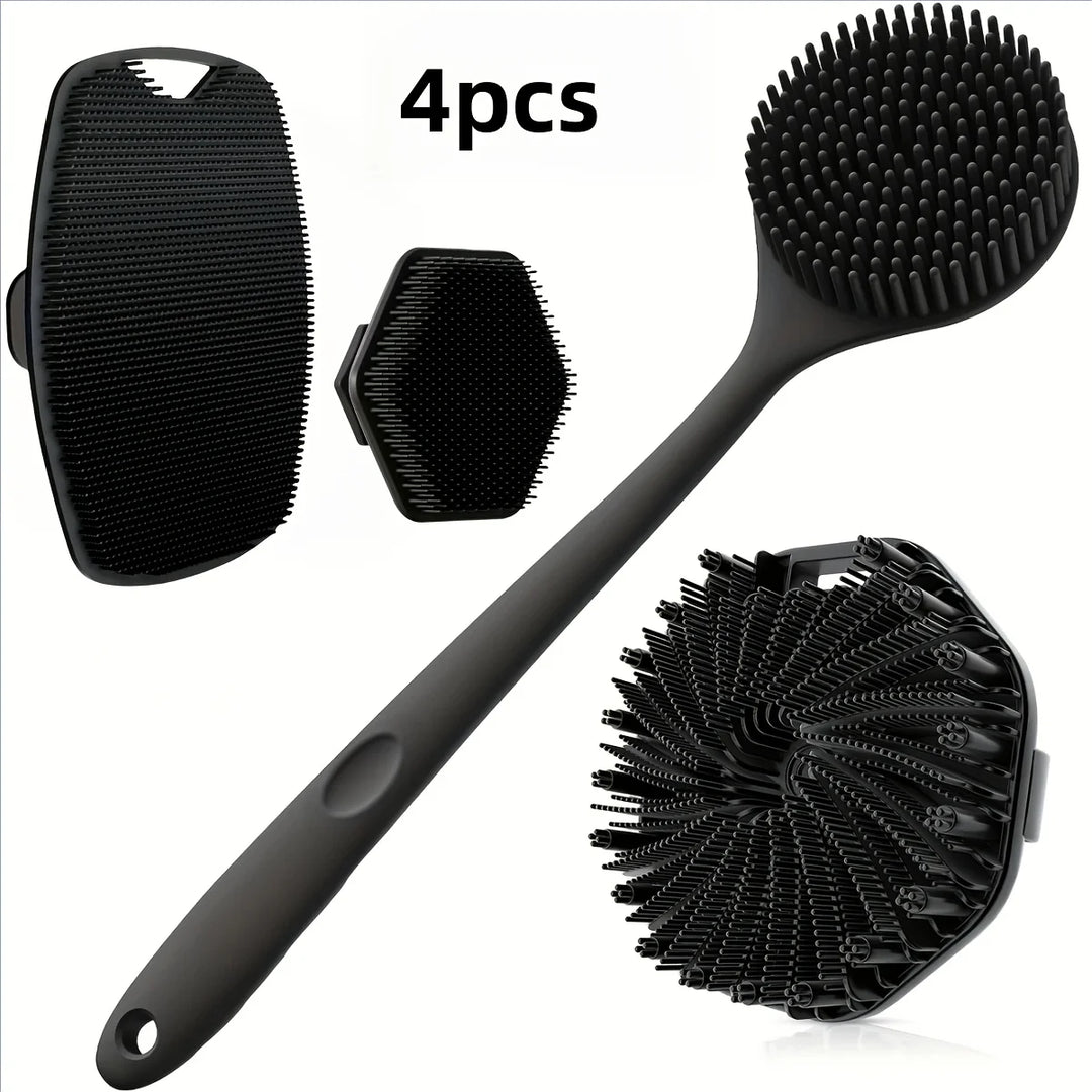 4-piece bath brush set Soft silicone bath brush with non-slip handle, easy to clean and rinse, perfect for use in the bath