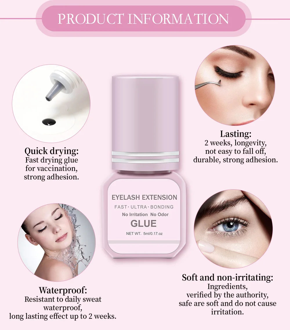 Professional DIY Waterproof Eyelash Extension Glue Quick Drying Strong Hold Long Lasting 14 Days for Home Use Low Smell eyelasah