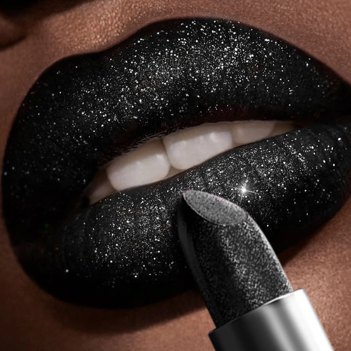 Black 1pc glitter metallic finish lipstick hydrating sparkling highly pigmented lip tints lip Korean makeup gifts lip glaze