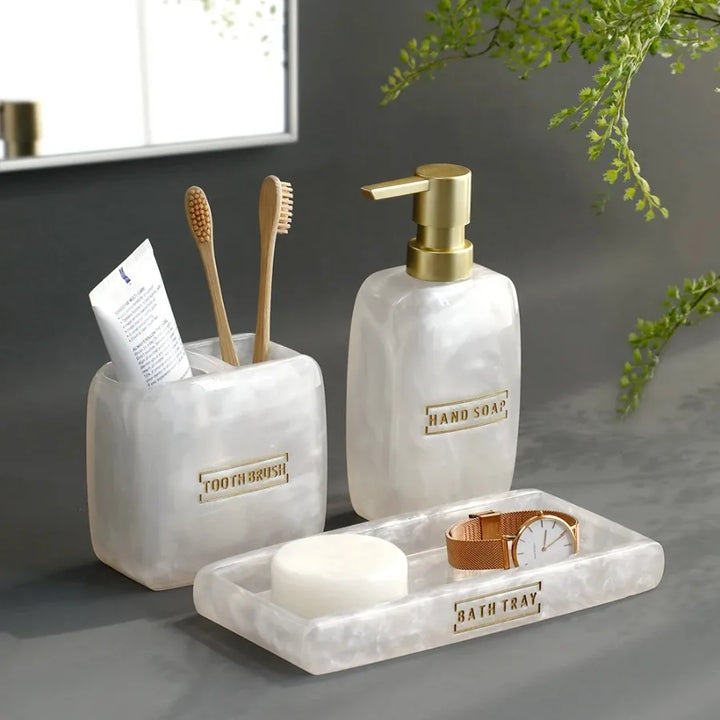 White Pearl Bathroom Wash Accessories Lotion Bottle Bathroom Toothbrush Cup Set Soap Dispenser Toothbrush Holder Set Soap Dish