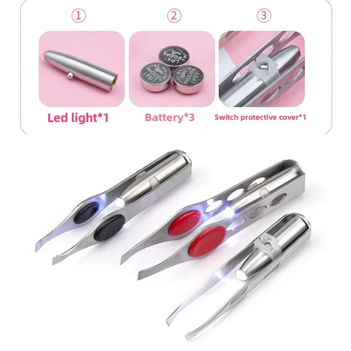 1pc Hot Sales Portable Stainless Steel Button Cell Smart Design Eyebrow Hair Remove Tweezer with LED Light Makeup Tool for women