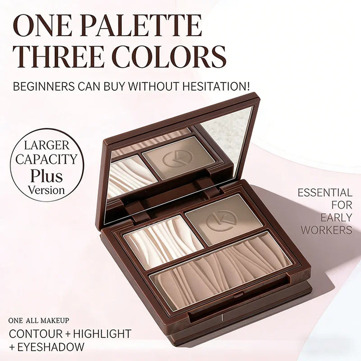 Natural Matte 3-in-1 Contour Palette - Highlighter Bronzer Blush Face Sculpting Powder Kit - Valentine's Day Makeup Gift Set