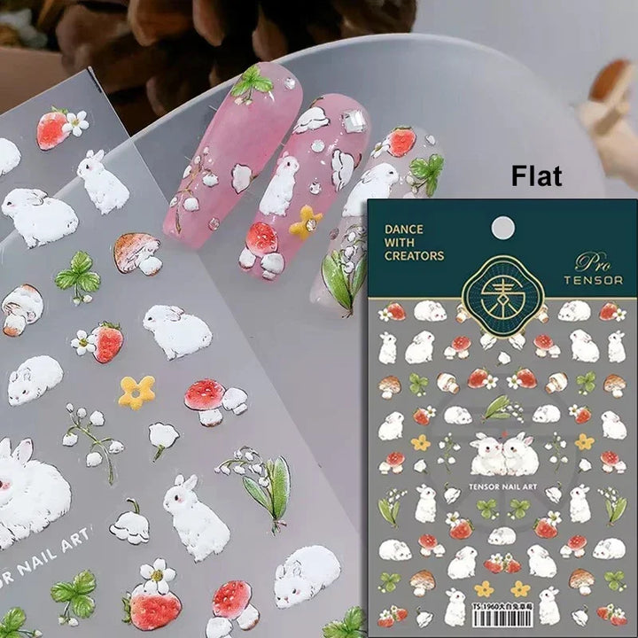 Lovely Cat Bunny Bowknot Poker Crown Lock Key Easter Eggs Love Cute Rabbit Mushroom Chick Flower Dog DIY Nail Art Stickers Decal