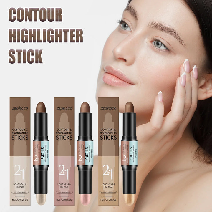 Contour Stick Dual Ended Stick Highlighter Easy Blend Travel Friendly Long Lasting Natural Finish Oil Lightweight Coverage