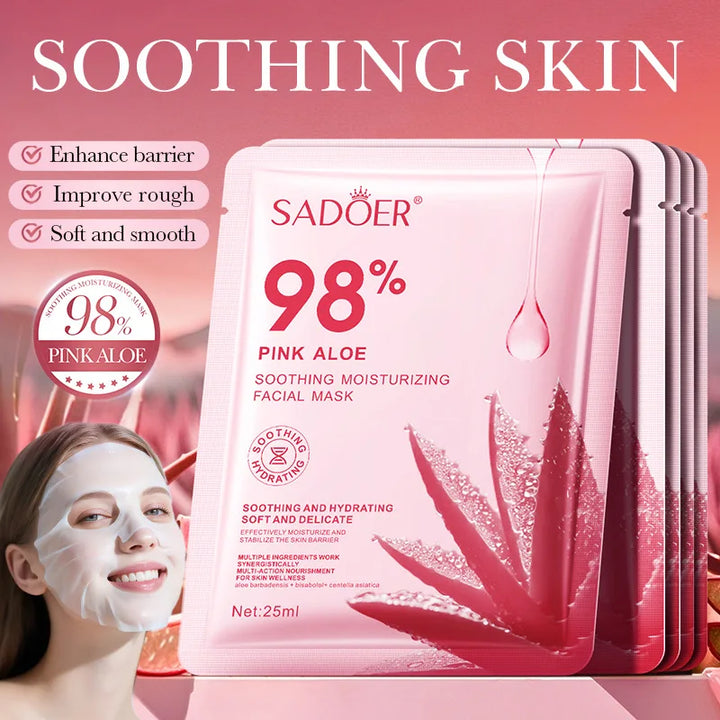 SAODER Pink Aloe Moisturizing Facial Masks Anti-Aging Hydrating Nourishing Anti Wrinkles Face Mask Sheet Masks Skin Care Product
