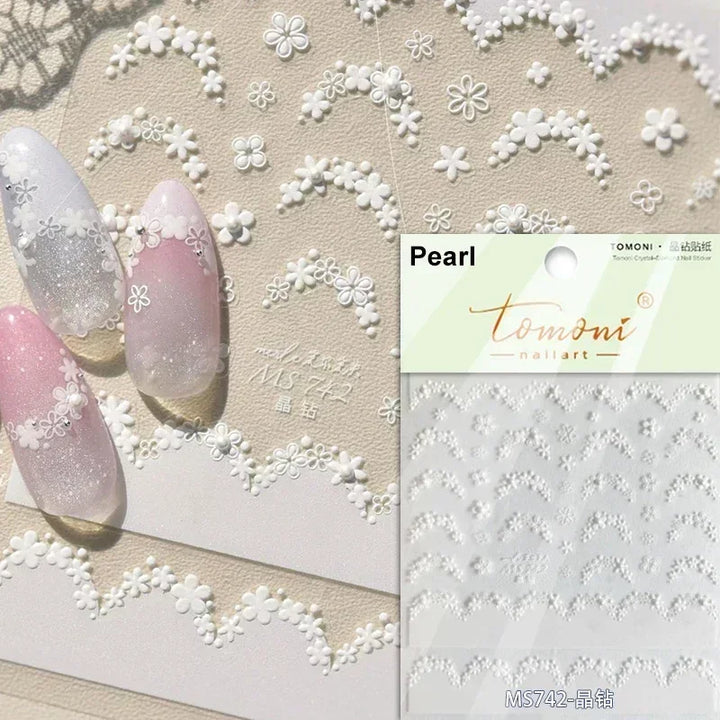 Hipster Pure White Flowers Rose Spring Lily Peony Camellia Daisy Jelly Cherry Blossom Magnolia Nail Art Stickers Manicure Decals