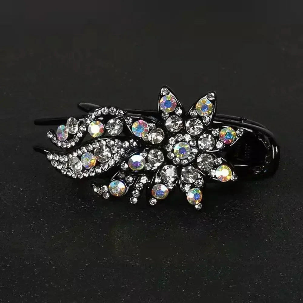 Shiny Rhinestone Hairpin Flower Leaf Duckbill Hair Claws Retro Hair Clips Accessories For Women Shinning Ponytail Headwear