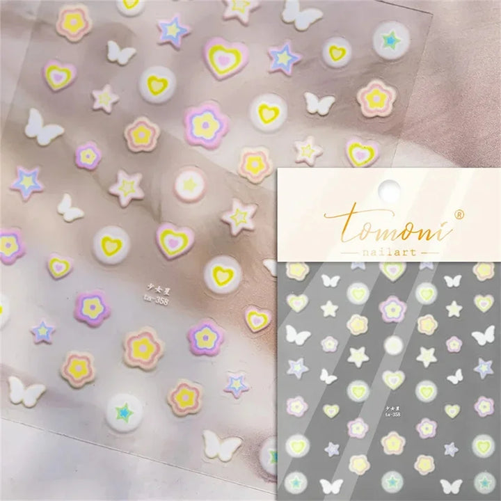 1 piece 5D color crystal star nail stickers high quality love shiny silver hollow smear rainbow flower jelly design nail sticker