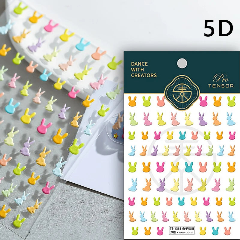 Lovely Cat Bunny Bowknot Poker Crown Lock Key Easter Eggs Love Cute Rabbit Mushroom Chick Flower Dog DIY Nail Art Stickers Decal