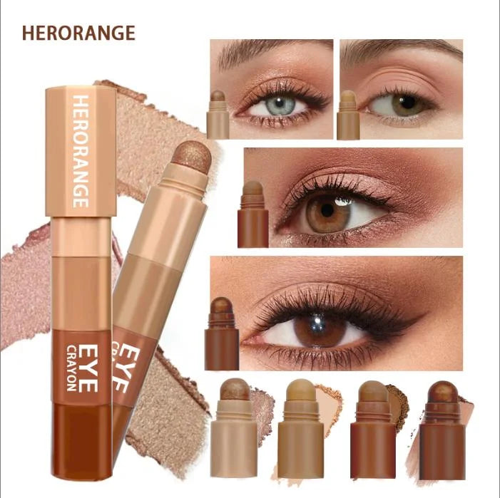 Herorange 4-Color Eyeshadow Stick, Nude Tones, Fine Shimmer, One-Swipe Aegyosal Highlighter, Easy Lazy Makeup