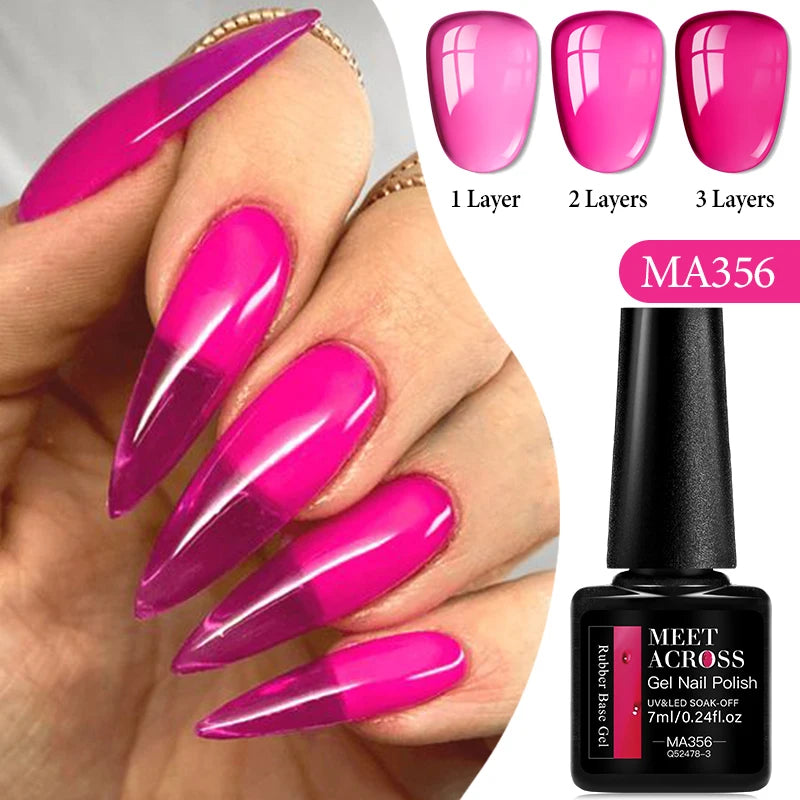 MEET ACROSS 7ml Jelly Nude Shimmer Rubber Base Gel Glitter Pink Purple UV/LED Nail Art Vernis Gel Polish for Manicure Nails DIY