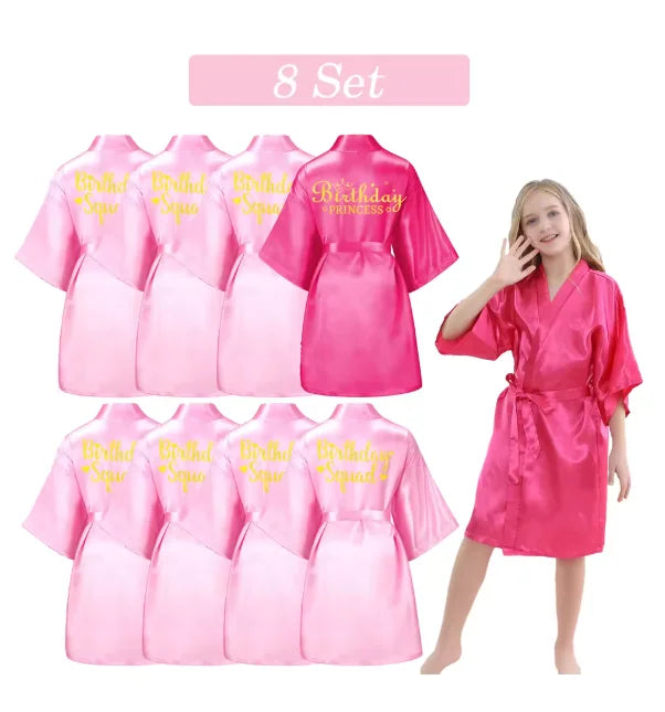 6-15 Set Spa Robes for Girls Spa Party Birthday Squad Robe Kids Satin Bathrobe Princess Kimono Girl Sleepover Party Favors
