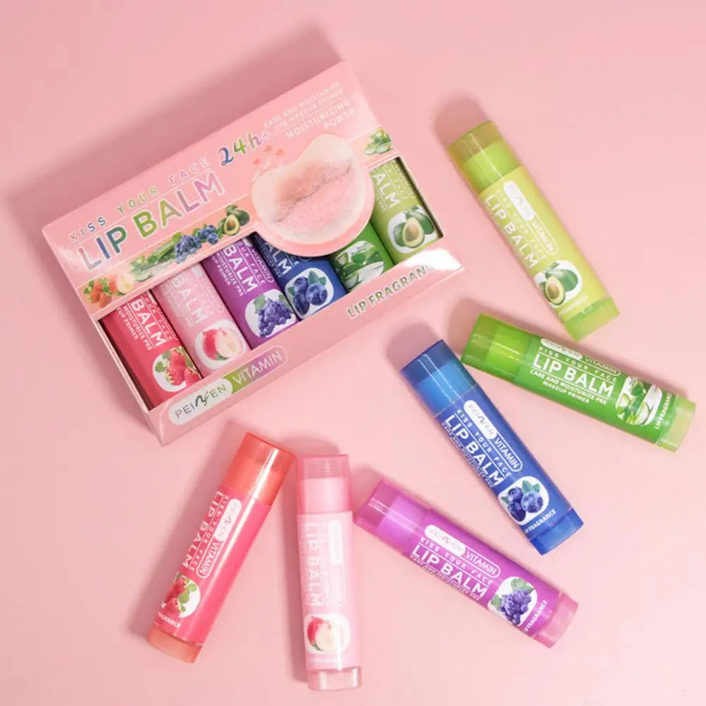 6PCs Natural Fruit Discolored Lip Balm Set Color Changing Moisturizing Lip Tint Long-Lasting Glossy Nourishing Lipstick Lip Care