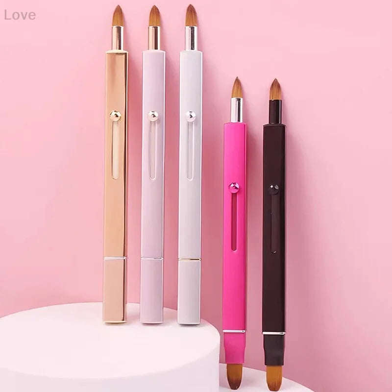 [L&P]Portable Soft Retractable Lip Brush Double Head Makeup Brush With Cover For Lipstick And Concealer Beauty