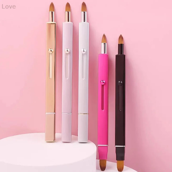 [L&P]Portable Soft Retractable Lip Brush Double Head Makeup Brush With Cover For Lipstick And Concealer Beauty