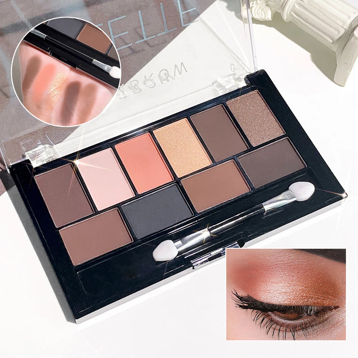 Ten color eyeshadow palette pearlescent matte fine shimmer earth tones beginner daily nude eyeshadow palette makeup