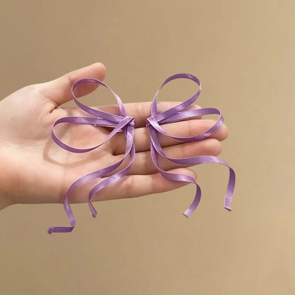 1 Pair Fairy Hair Jewelry 3D Satin Ribbon Bow Barrettes Silky Flowery Chinese Bow Hairpins Exquisite Secure Side Hair Clip Stage