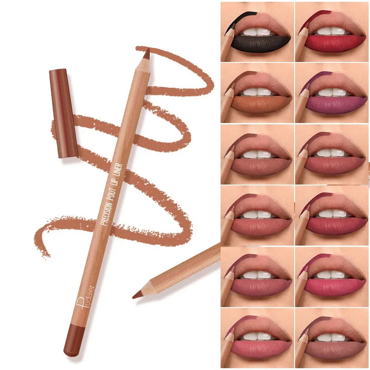 Pudaier 12pcs / Set Lip Liner Pen 12 Colors Professional Lipliner Pencil and Matte Lip Non-stick Cup Nude Lipstick Pencil