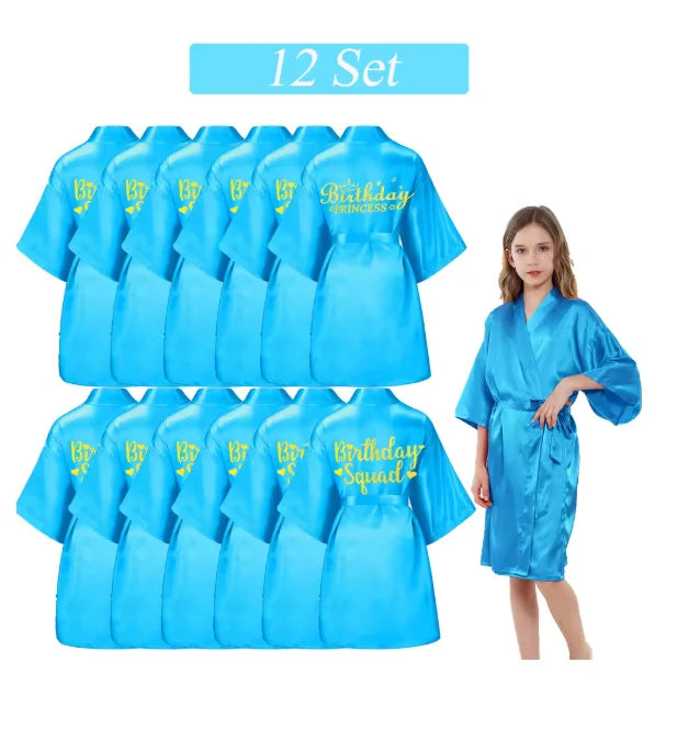 6-15 Set Spa Robes for Girls Spa Party Birthday Squad Robe Kids Satin Bathrobe Princess Kimono Girl Sleepover Party Favors