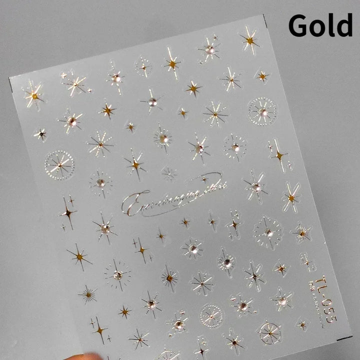 1PC 5D Korean Bronzing Nail Stickers Japanese Gold Silver Star Moon Luxury DIY Nail Art Decoration Decals Manicure Accessories