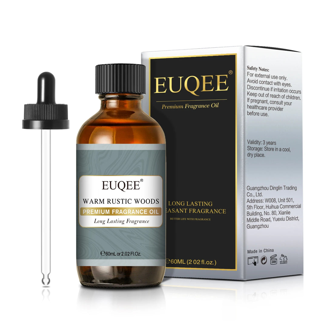 EUQEE 60ml Men's Fragrance Oils with Glass Dropper Leather Dragons Blood Forest Pine Chocolate Aroma Oils For Car Diffusion