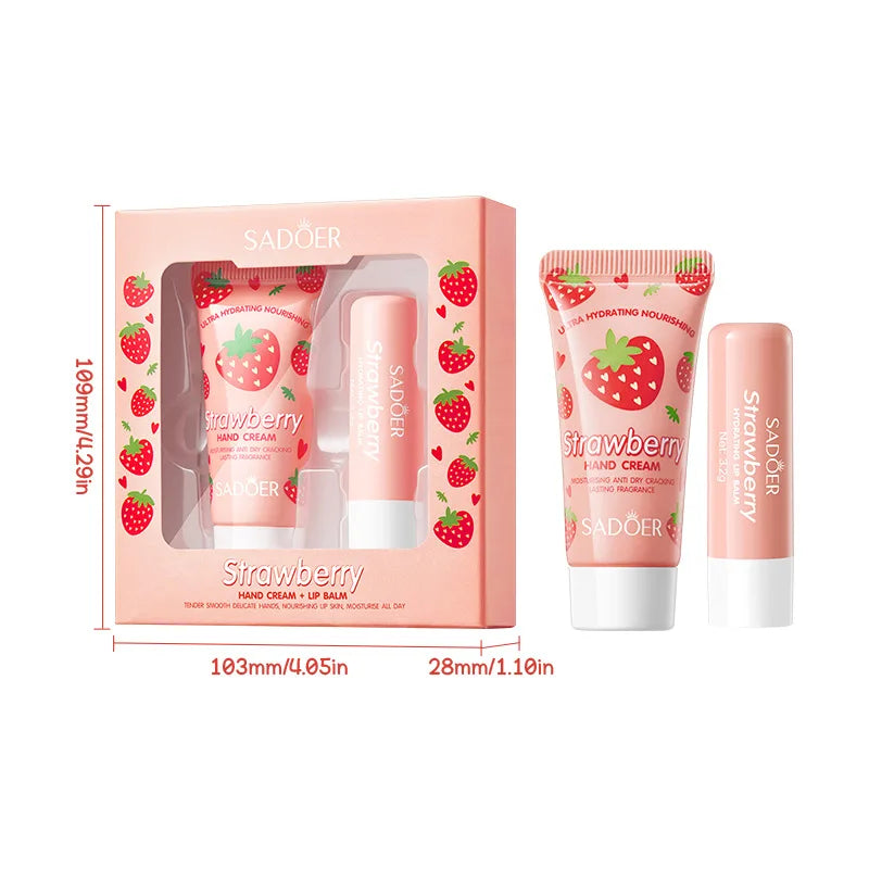 Strawberry Hand Cream and Lip Balm Set - Deeply nourishing, a winter must-have, soft and hydrating to lock in moisture