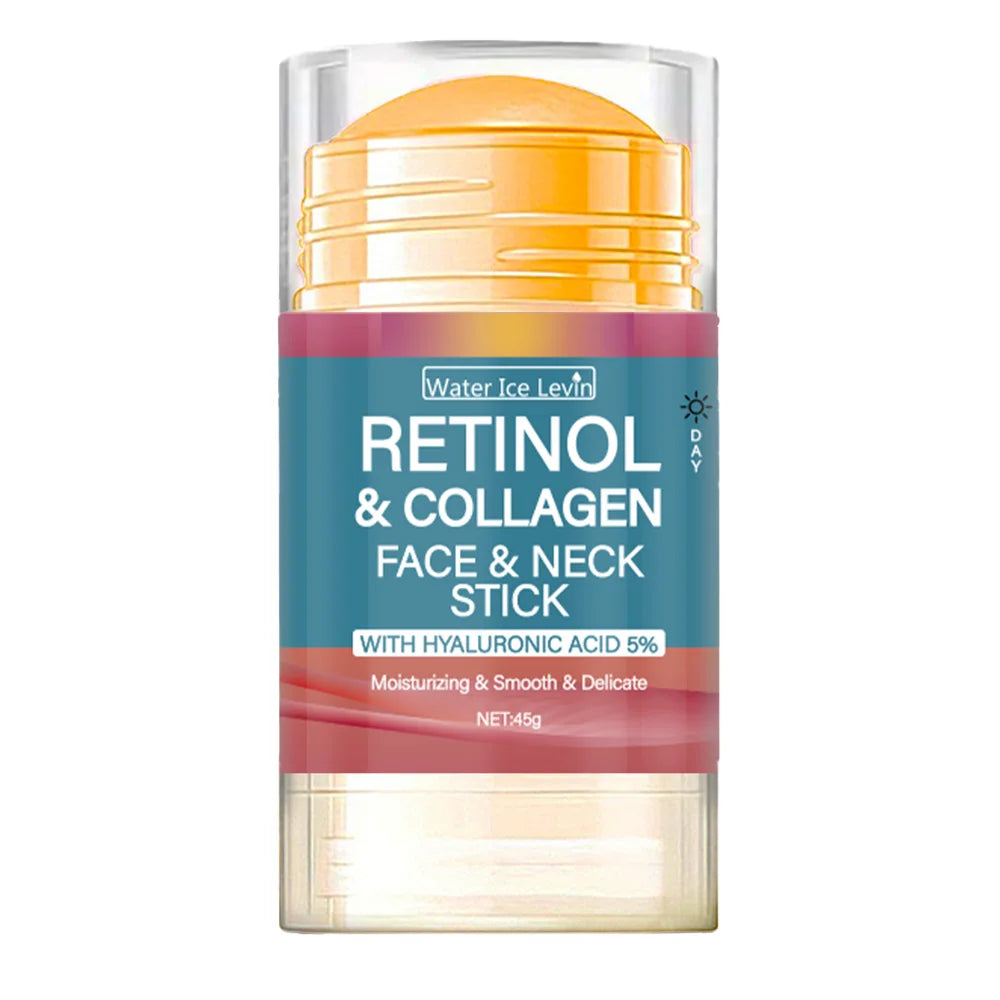 Retinol and Collagen Facial and Neck Care Stick Containing Hyaluronic Acid 5%, Moisturizing and Firming, Locking in Moisture, Day and Night Care, Portable Skin Care