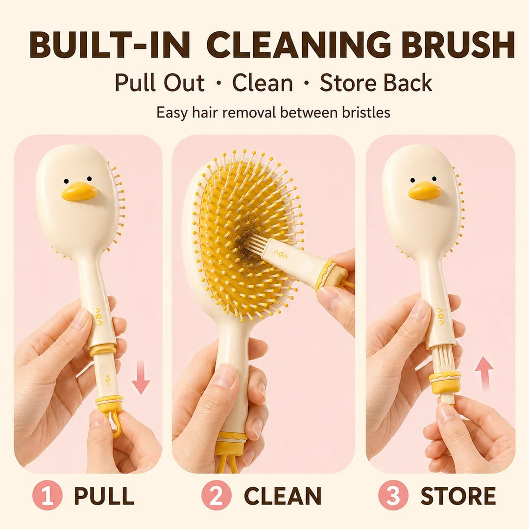 Cute Air Cushion Hair Brush with Built-in Cleaning Brush, Detangling Paddle Brush with Scalp Massage Tips for Women Long Hair