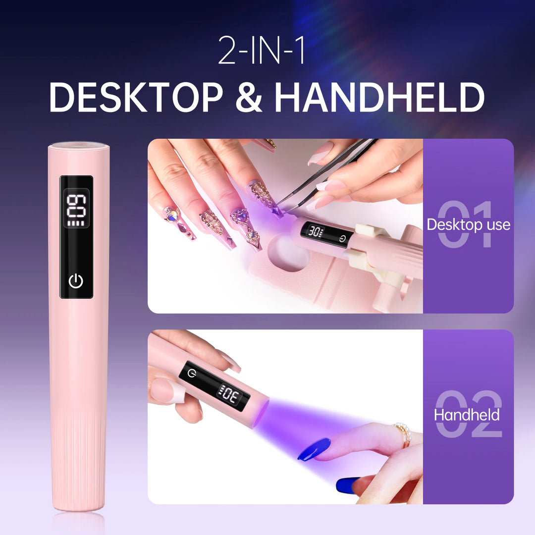 Cordless Nail Lamp with Stand Handheld UV Light with LCD Display for Gel Nails Rechargeable USB Nail Dryer for Fast Curing
