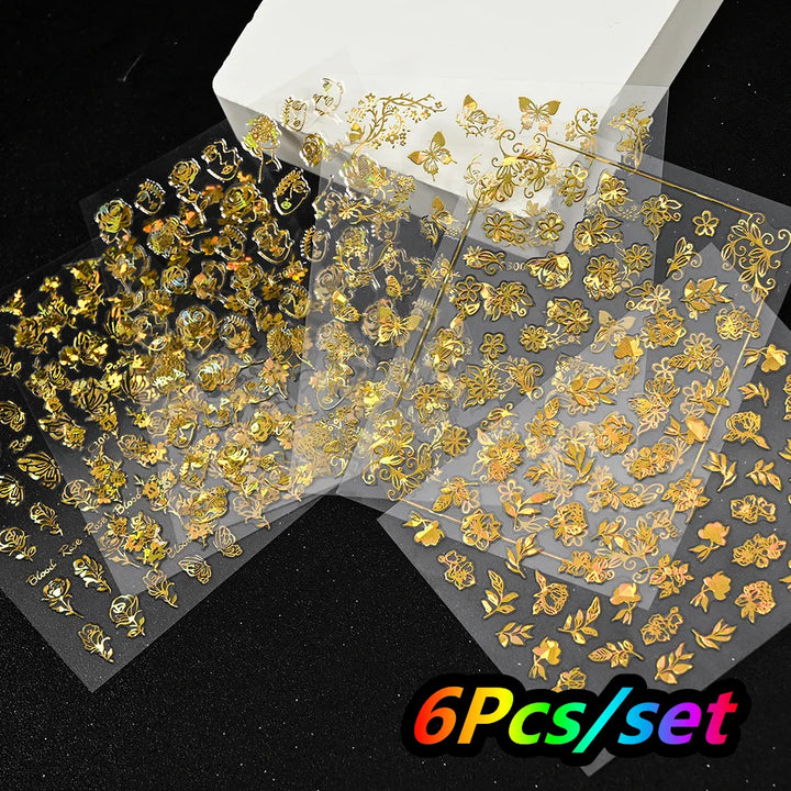 4/6Sheet/Kit Holographic Rainbow Love Heart Nail Sticker 3D Laser Heart Nail Decal Self-Adhesive Love Heart Manicure Slider &*&