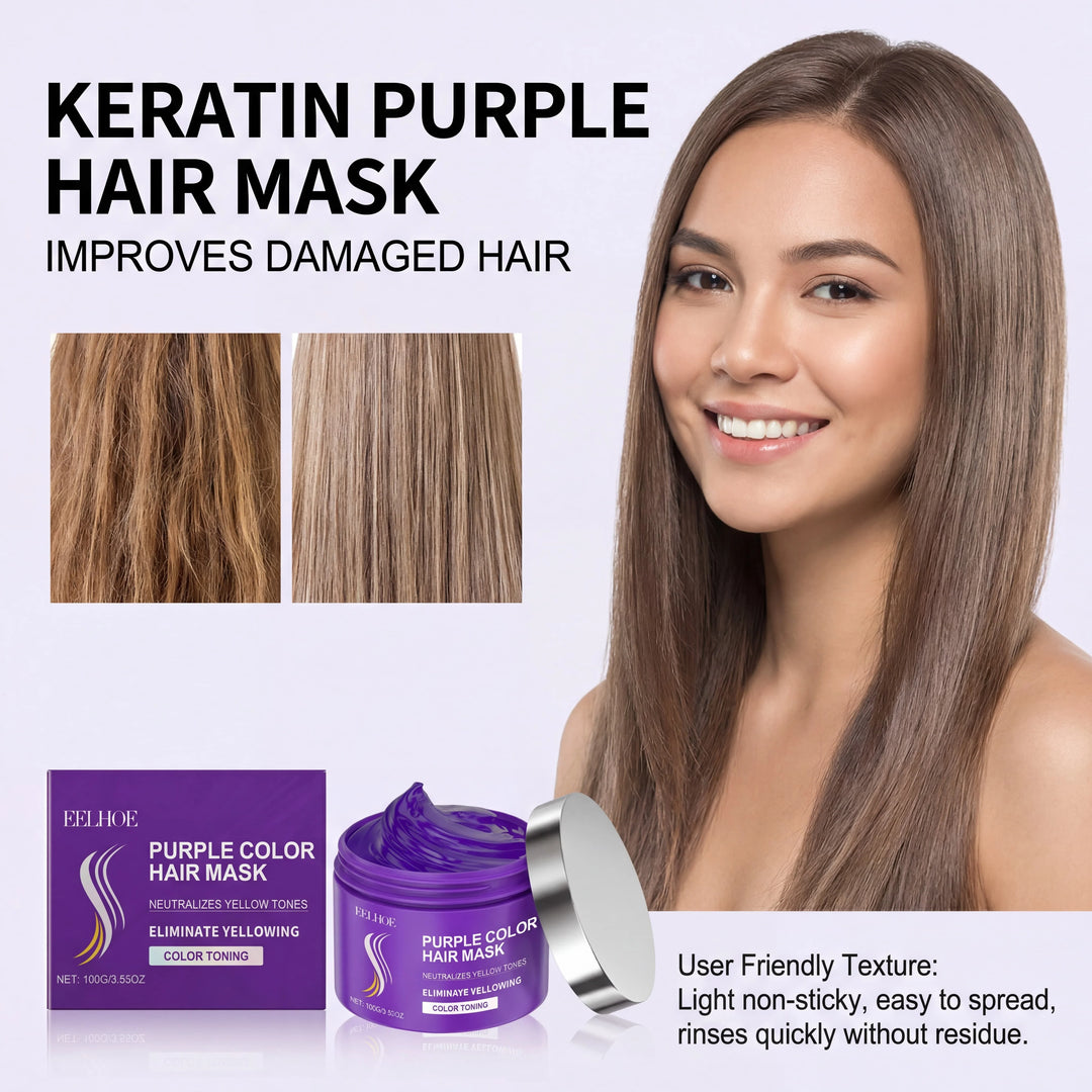 Keratin Purple Hair Mask Deep Conditioning Repair Treatment For Gray Yellowing Hair Anti-Brass Toning Mask Nourish Frizz Control