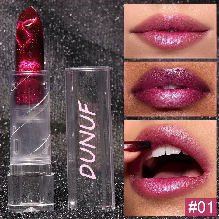 2pcs Moisturizing Cat Eye Lipstick Mirror Glitter Metallic Lipstick Diamond Pink Pearl Sparkling Lip Gloss Color Changing Lips