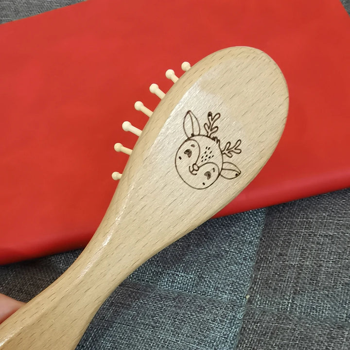 Engraved Panda Baby Hair Brush  Natural Wool Wooden Comb Air Cushion Brush Newborn Baby Shower Gift