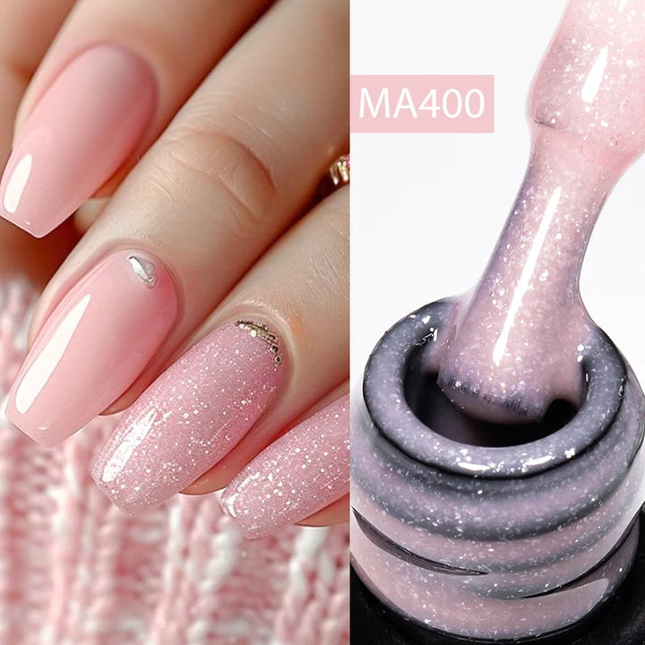 MEET ACROSS 7ml Jelly Nude Shimmer Rubber Base Gel Glitter Pink Purple UV/LED Nail Art Vernis Gel Polish for Manicure Nails DIY