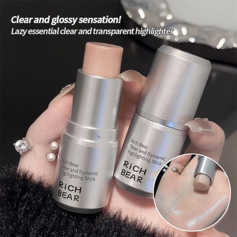Rich Bear Highlighter Stick - Dewy Finish, Contour & Blush 3-in-1, Natural Glow with Fine Shimmer, Affordable Makeup Stick