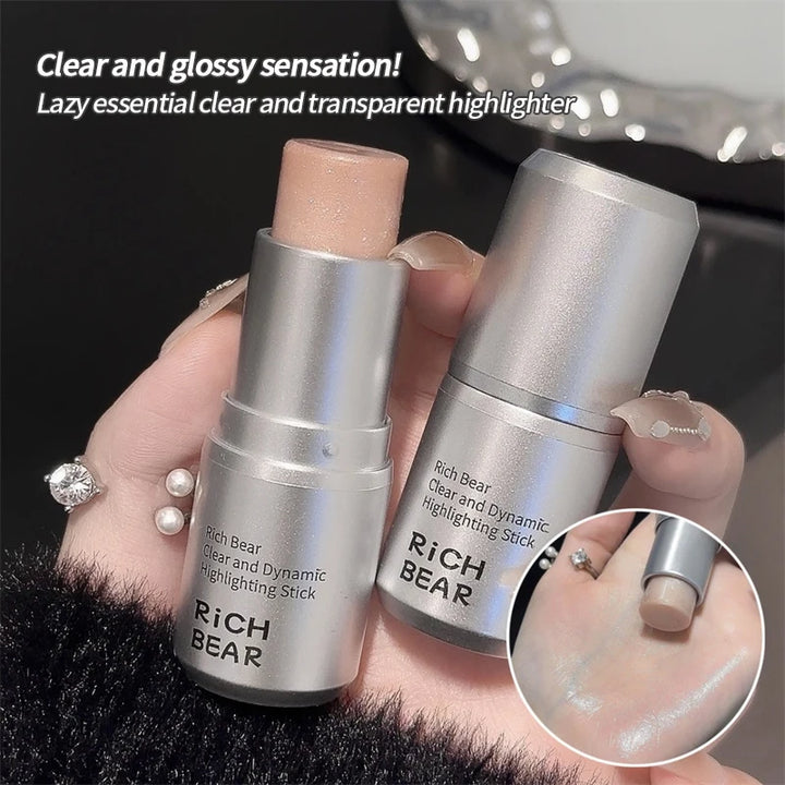 Rich Bear Highlighter Stick - Dewy Finish, Contour & Blush 3-in-1, Natural Glow with Fine Shimmer, Affordable Makeup Stick