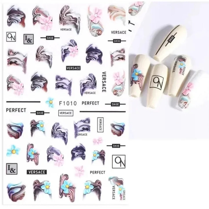1PCS Black White Butterfly Laser Nail Stickers Y2K Nail Art Decoration Abstract Lines Bronzing Flowers Stickers For Nails