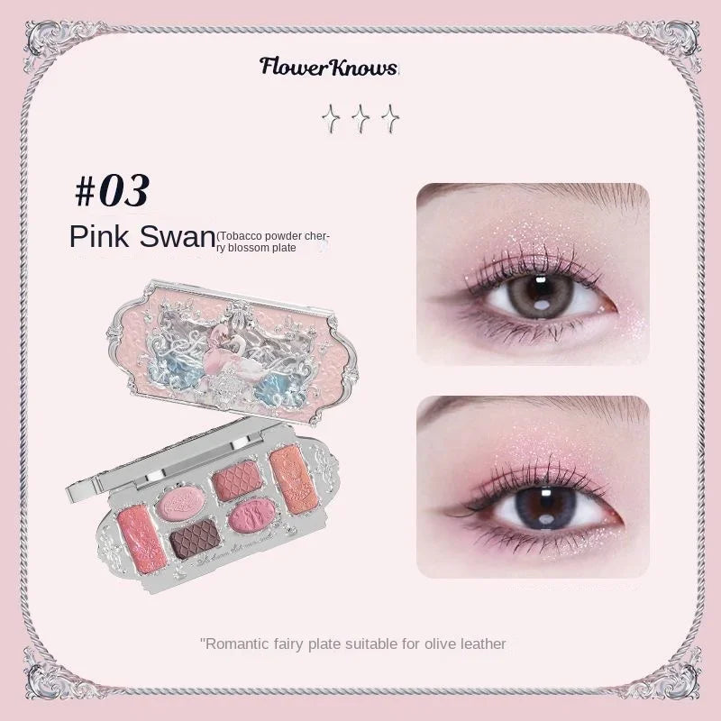 Flower Knows black Swan Ballet Eyeshadow Palette Matte Fine Shimmer Pearl Face Palette 6 Colour Glitter Eye Shadow
