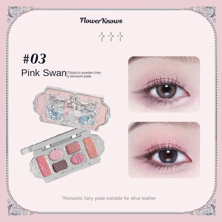Flower Knows black Swan Ballet Eyeshadow Palette Matte Fine Shimmer Pearl Face Palette 6 Colour Glitter Eye Shadow