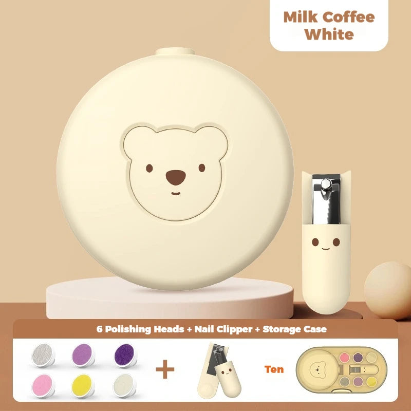 Bear Electric Nail Grinder for Babies And Kids Home Use Polishing Set Nail Clippers Kit for Children