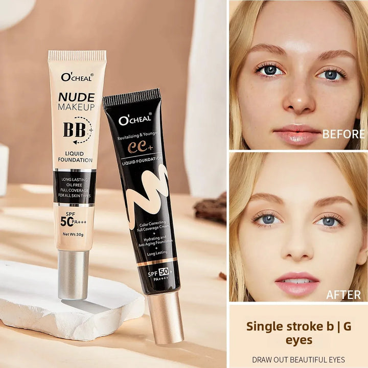 BB Cream SPF50 PA Plus Foundation Waterproof Long Lasting Brightening Primer Sunscreen Makeup Base Cosmetics For Women