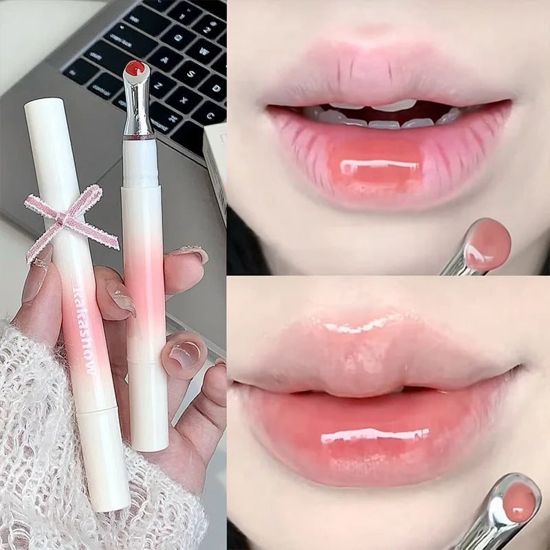 Kakashow Mirror Watery Lip Gloss Iron Brush Head Jelly Lipgloss Moisturizing Lip Tint Lipstick Nature Nude Lips Makeup Cosmetics