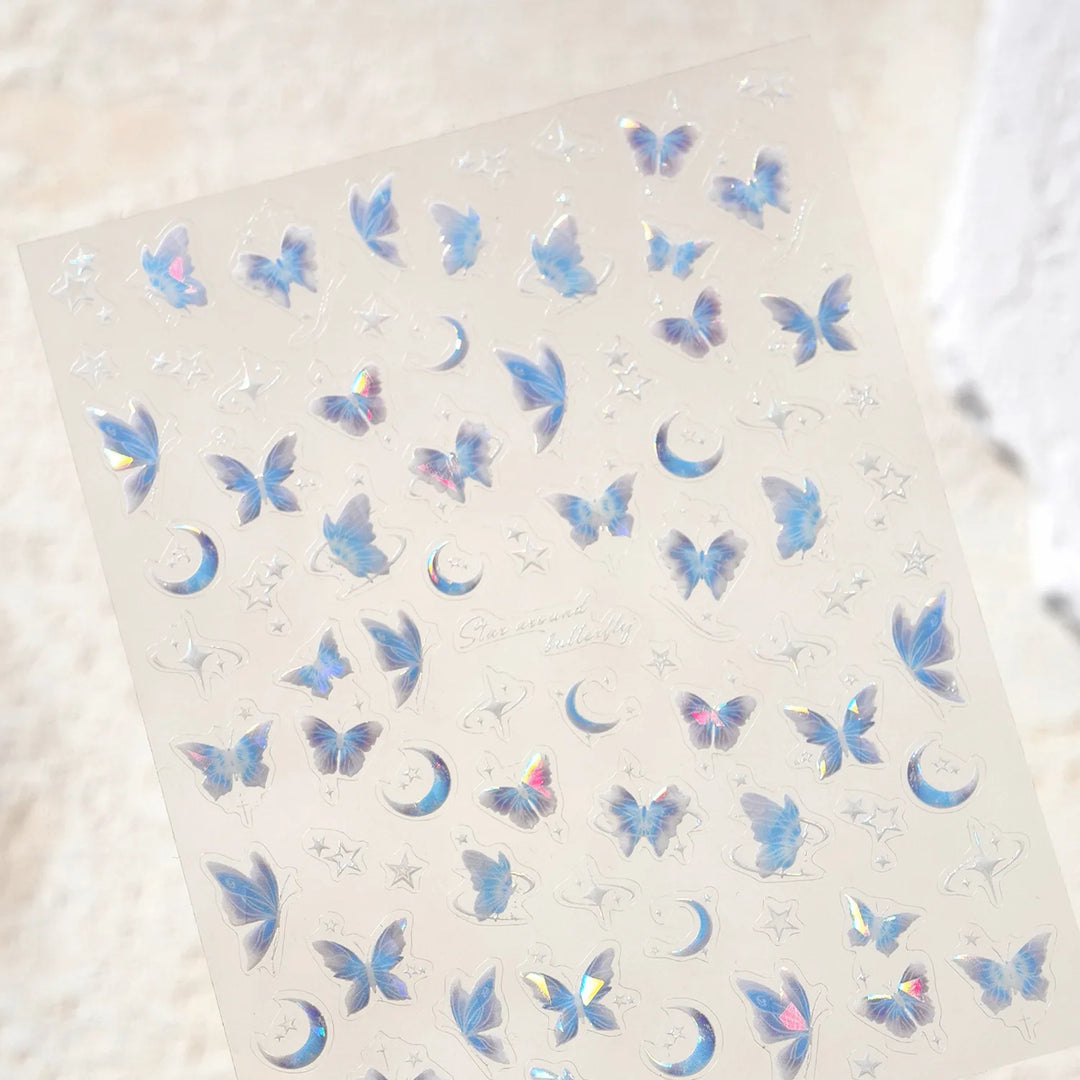 5D Butterfly Nail Stickers Sparkling Jelly Butterfly Nail Art Sticker Decorations Decals DIY Self Adhesive Slider Manicure Parts