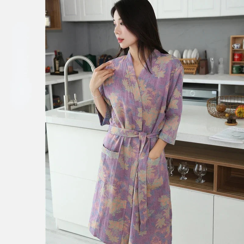 Cotton Bathrobe for Couples Spring and Summer Thin Style Short Sleeve Pajamas Clothes Women Absorbing and Quick Drying Bathrobes